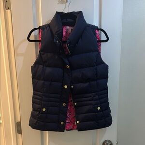 Lilly Pulitzer Navy Puffer Vest with Pink Lining